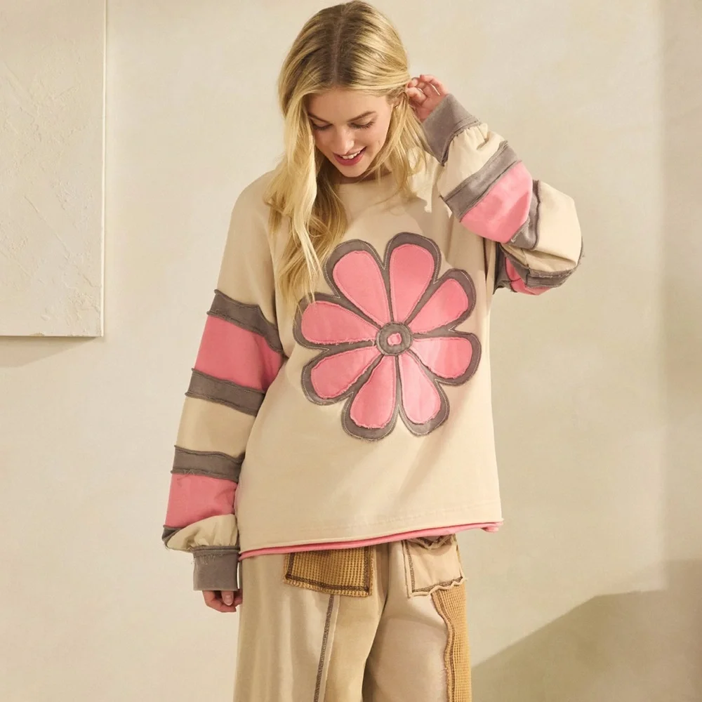 31 💕 Sage + Fig Floral Beige and Pink Sweatshirt - Picture 7 of 8